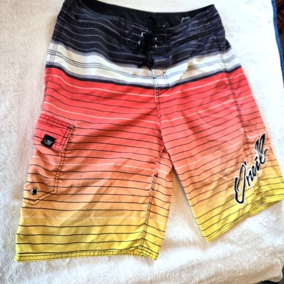 O'Neilll 32" Vintage Black Umbre Orange.Striped Board Shorts Old School Y2K - Picture 4 of 7